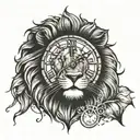 lion and clock melting tattoo design idea