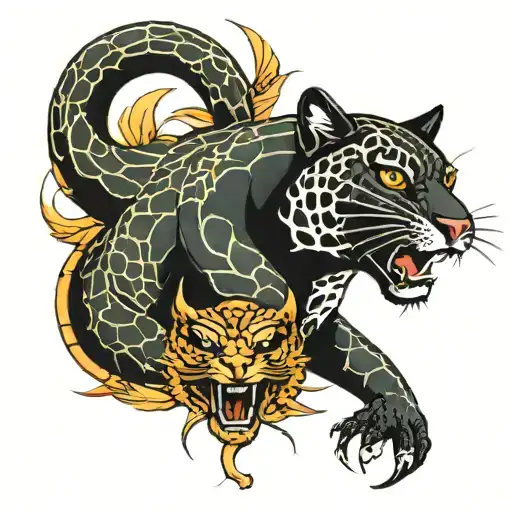snake and panther  tattoo design idea