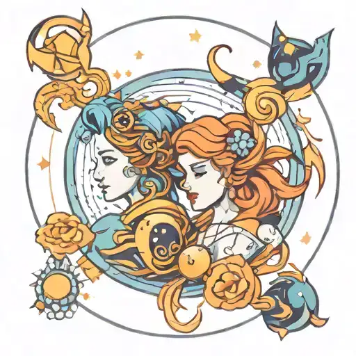 Aquarius and virgo constellation tattoo design idea