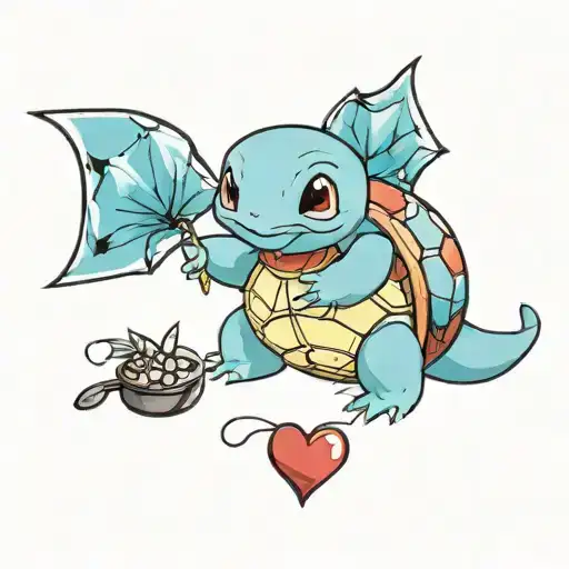 squirtle eating a heart  tattoo design idea