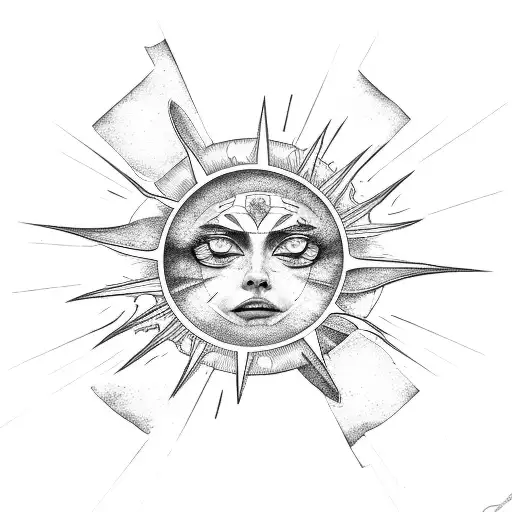 Eclipse with broken Sun rays and chains tattoo design idea