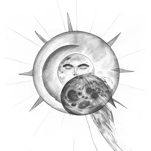 Eclipse with broken Sun rays and chains tattoo design idea