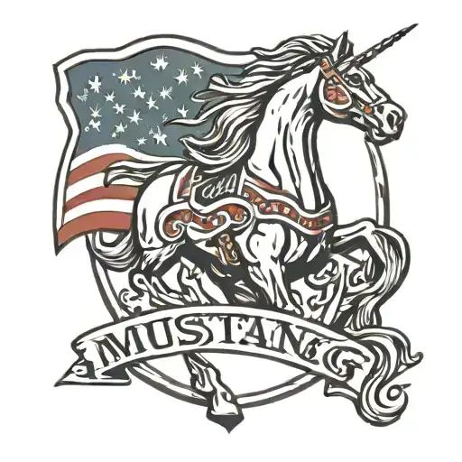 Mustang logo with american flag waving tattoo design idea