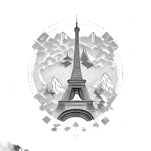 Eiffel Tower , Ironman triathlon mountains  tattoo design idea