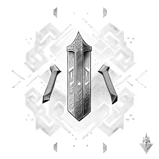 Thor's hammer, Mjolnir, with intricate Nordic patterns and runes tattoo design idea