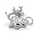 Norse mythology scene with Thor battling Jormungandr, the World Serpent tattoo design idea