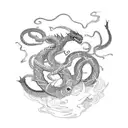 Norse mythology scene with Thor battling Jormungandr, the World Serpent tattoo design idea