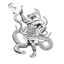 Norse mythology scene with Thor battling Jormungandr, the World Serpent tattoo design idea