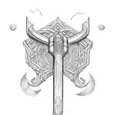 Thor's hammer, Mjolnir, with intricate Nordic patterns and runes tattoo design idea
