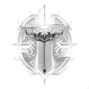 Thor's hammer, Mjolnir, with intricate Nordic patterns and runes tattoo design idea