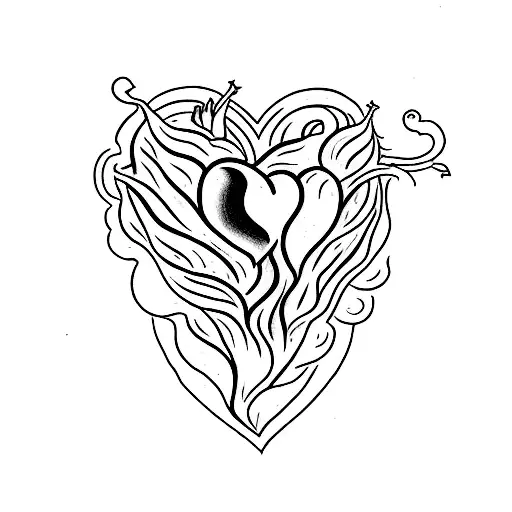 A heart in a portrait set ablaze inspired by the song Masterpiece by Motionless in white  tattoo design idea