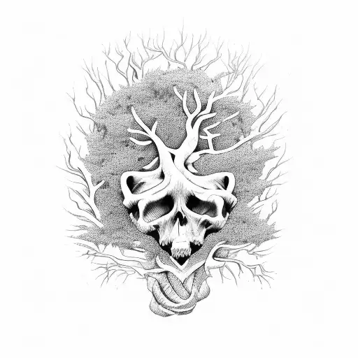 a sncient old tree full of death and life tattoo design idea