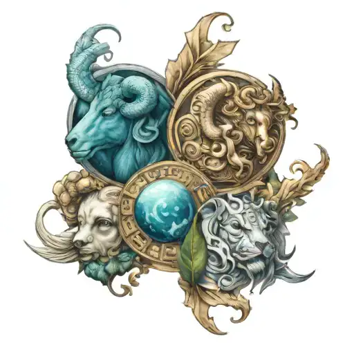 mix astrological sign aries pisces gemini sagittarius tattoo design idea