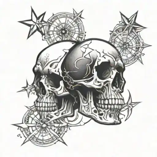 A tattoo design combining skulls and stars to represent the balance between life and death tattoo design idea