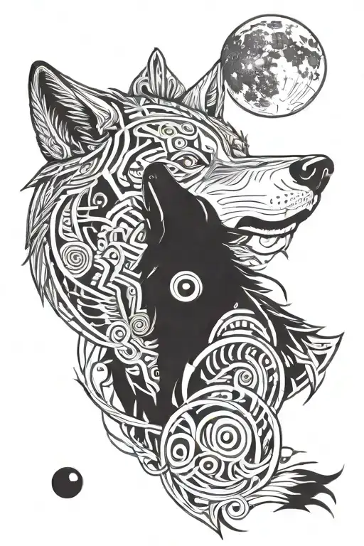 sharingan eye on wolf howling at the moon tattoo design idea