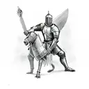 Medieval knight kneeling with a sword tattoo design idea