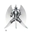 Medieval knight kneeling with a sword tattoo design idea