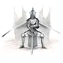 Medieval knight kneeling with a sword tattoo design idea