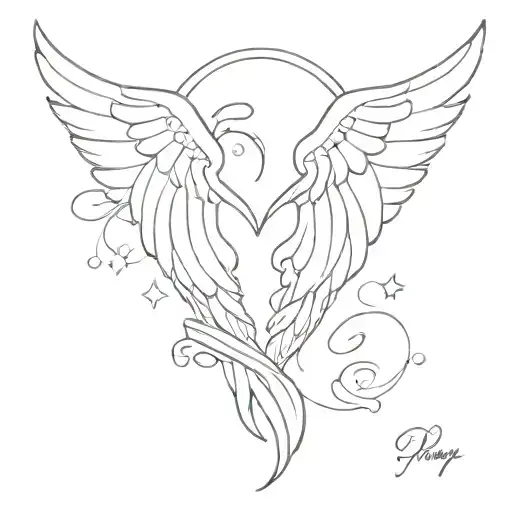 name 'Pixy' with angel wing attached tattoo design idea