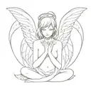 anime female angel with wings and with hands spread tattoo design idea