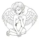 anime female angel with wings and with hands spread tattoo design idea