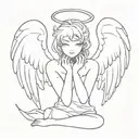 anime female angel with wings and with hands spread tattoo design idea