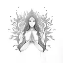 a minimalist tattoo design shaped as a lady figure in lotus pose and hair as tree branches tattoo design idea