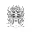 a minimalist tattoo design shaped as a lady figure in lotus pose and hair as tree branches tattoo design idea