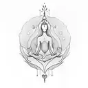 a minimalist tattoo design shaped as a lady figure in lotus pose and hair as tree branches tattoo design idea