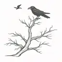 dead tree and a raven flying tattoo design idea