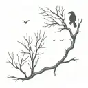 dead tree and a raven flying tattoo design idea