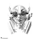 A futuristic cyborg with elements of techno music incorporated tattoo design idea