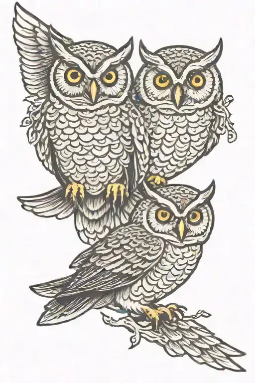 two owls flying together tattoo design idea