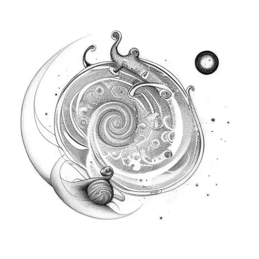 A tattoo that combines the golden ratio with a galaxy and a snail tattoo design idea