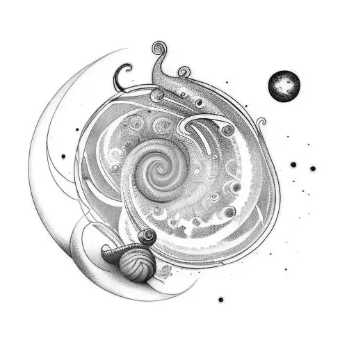 A tattoo that combines the golden ratio with a galaxy and a snail tattoo design idea