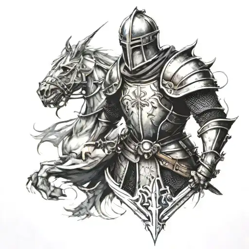 black-grey tattoo of a knight battling anxiety demons tattoo design idea