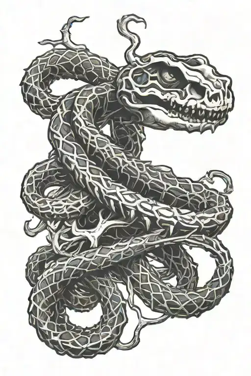 snake skeleton hand holding tattoo design idea