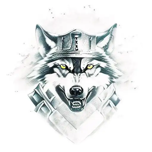 A gladiator with a samurai sword defending the black cup with # 28 on it with a pack of wolves in front of mountains wit tattoo design idea