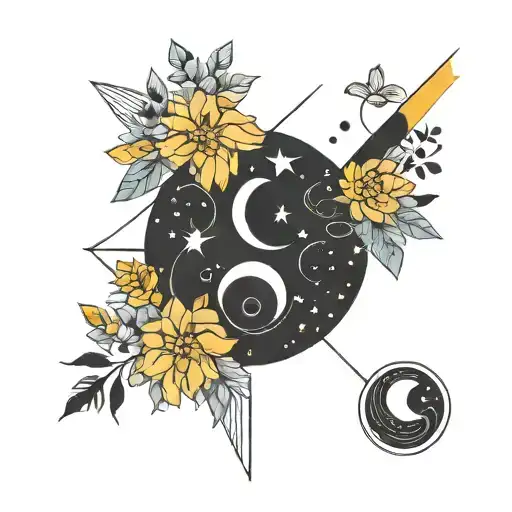 joan miro inspired featuring moon, flowers blonde female  tattoo design idea