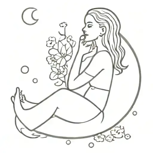 joan miro inspired featuring moon, flowers blonde female  tattoo design idea