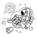astronaut sitting down in the Moon watching the earth full of building and proud of his travel    tattoo design idea