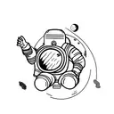astronaut sitting down in the Moon watching the earth full of building and proud of his travel    tattoo design idea