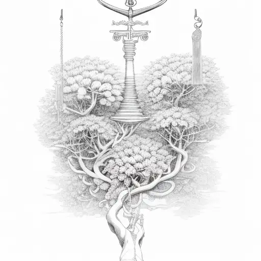 lady justice grim reaper chrysanthemum tree tattoo design idea