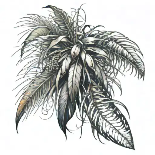 sugar canes and liana surrounding it and a feather + a date tattoo design idea