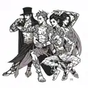 four people in hero poses tattoo design idea