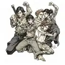 four people in hero poses tattoo design idea