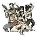 four people in hero poses tattoo design idea