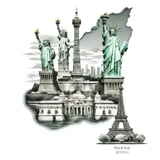 Atatürk statue, Leaning Tower of Pisa, Eiffel Tower, Statue of Liberty, Christ the Redeemer statue in Brazil, tattoo design idea