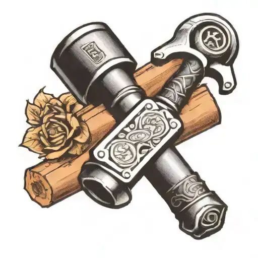 A detailed blackwork tattoo of a hammer, representing the client's occupation as a carpenter tattoo design idea