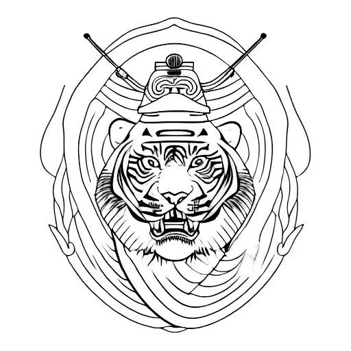 A samurai warrior with a tiger as his loyal companion tattoo design idea